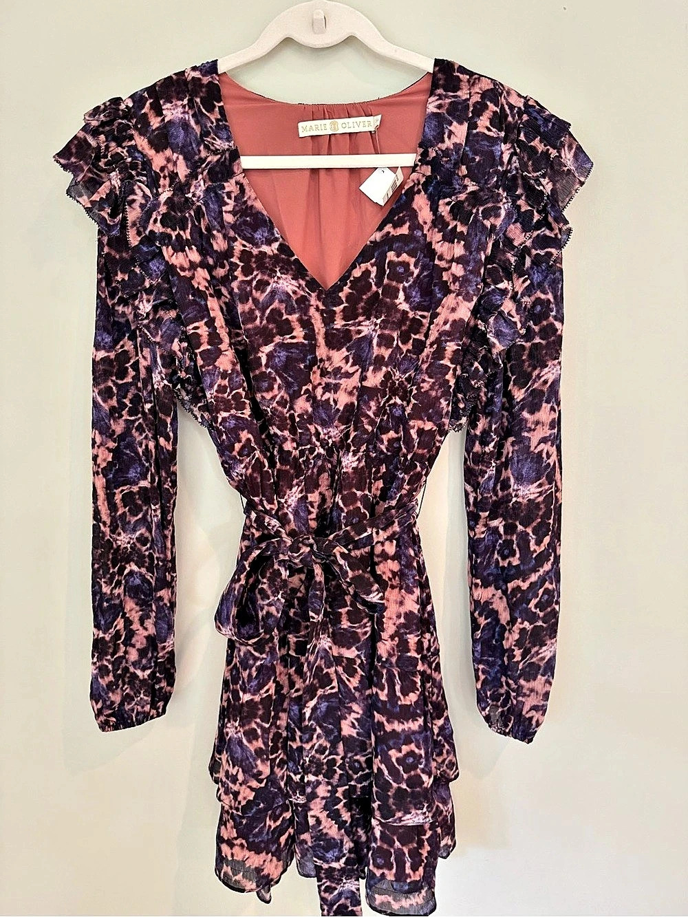 Marie Oliver Midnight Mandala Ruffle Mini Dress Size M NWT